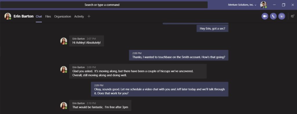 Microsoft Teams Chat Example